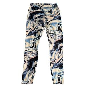 Guru Active Blue Swirl Print High Waist Athletic Leggings Large Yoga Workout‎